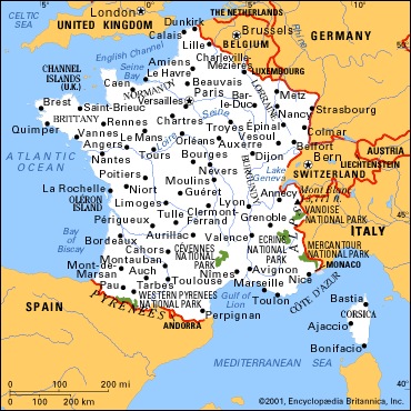 mapa měst ve Francii